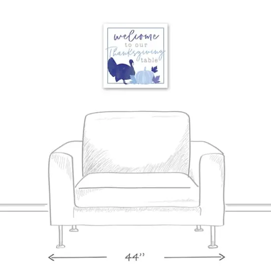 Blue & White Welcome Thanksgiving Table Canvas Wall Art {6}