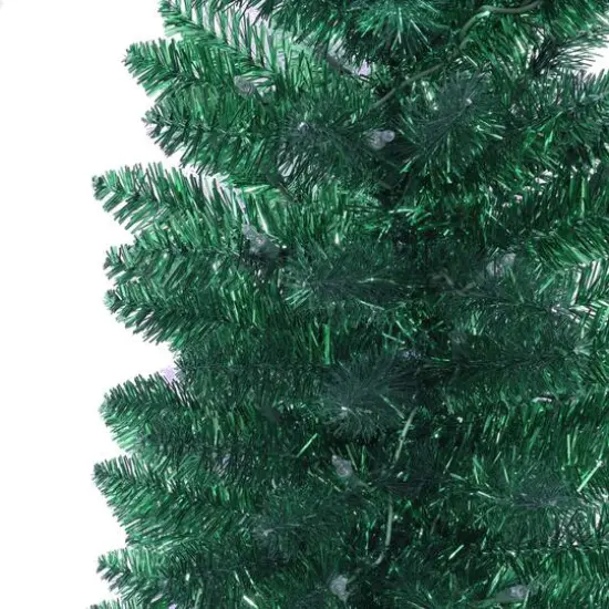6ft. Pre-Lit Green Tinsel Artificial Christmas Tree, Clear Lights {6}