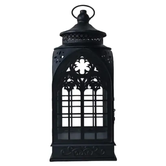 15.25" Black Cathedral Metal & Glass Lantern by Ashland&reg; {1}