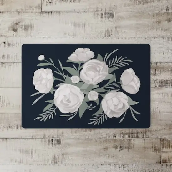 White Flowers On Navy 18" x 27" Floor Mat {3}
