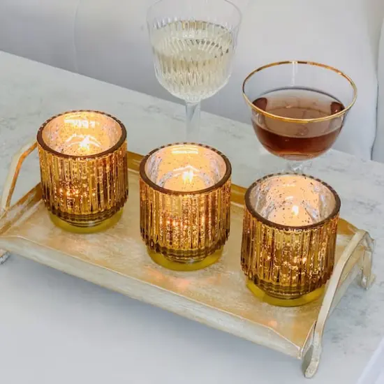 Kate Aspen&reg; Gold Vintage Ribbed Glass Tealight Votive Candle Holder Set {3}