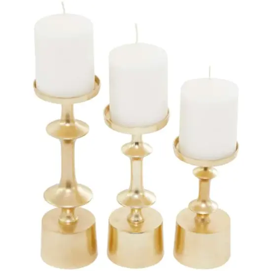 CosmoLiving by Cosmopolitan Gold Aluminum Pillar Candle Holder Set {1}