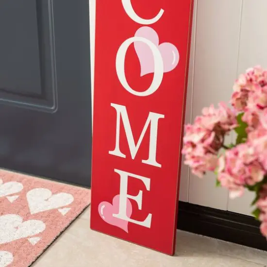 Glitzhome&reg; 3.5ft. Valentine's Wooden Welcome Porch Sign {7}