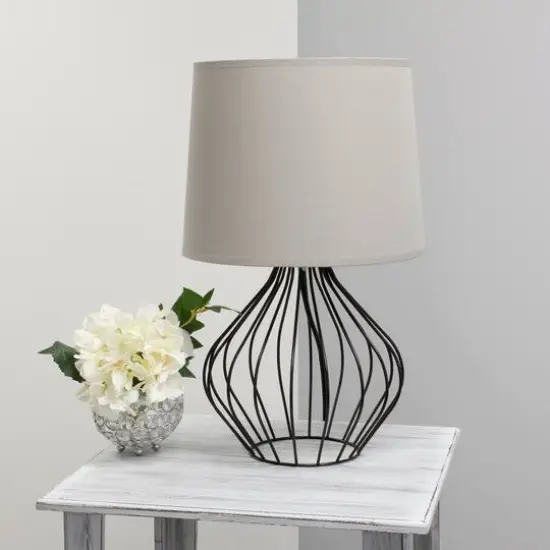 Simple Designs 19.7" Geometrically Wired Table Lamp Black with Gray Shade {5}