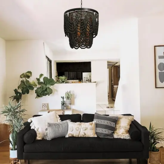 Hello Honey&reg; 27.5" 2-Tier Draped Wood Bead Chandelier Black {4}