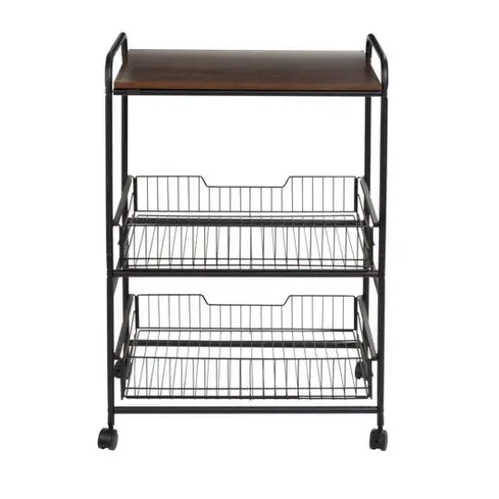 Honey Can Do Black/Walnut 3-Tier Rolling Cart {10}