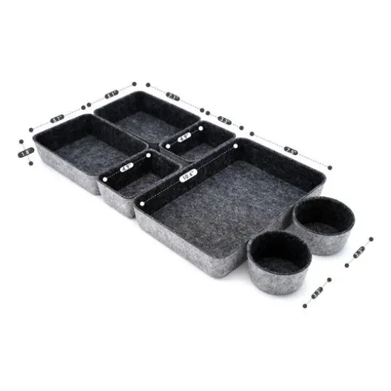 Welaxy 7 Piece Felt Round Cups & Trays Drawer Organizer Set Charcoal {9}
