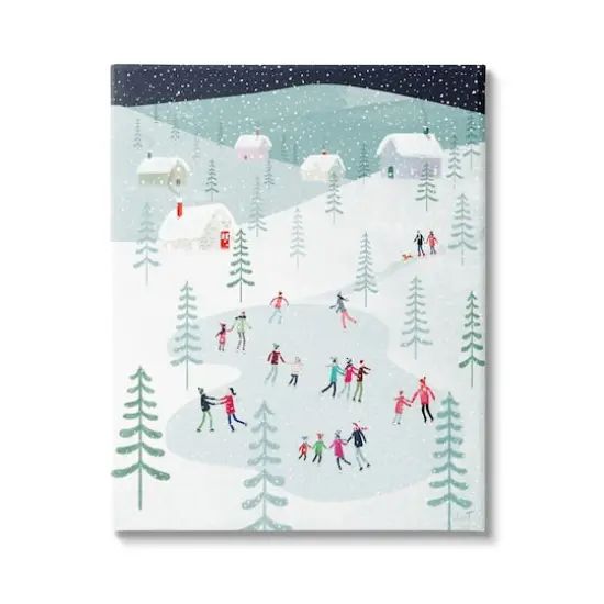 Stupell Industries Ice Skating Families Snowfall Canvas Wall Art {1}