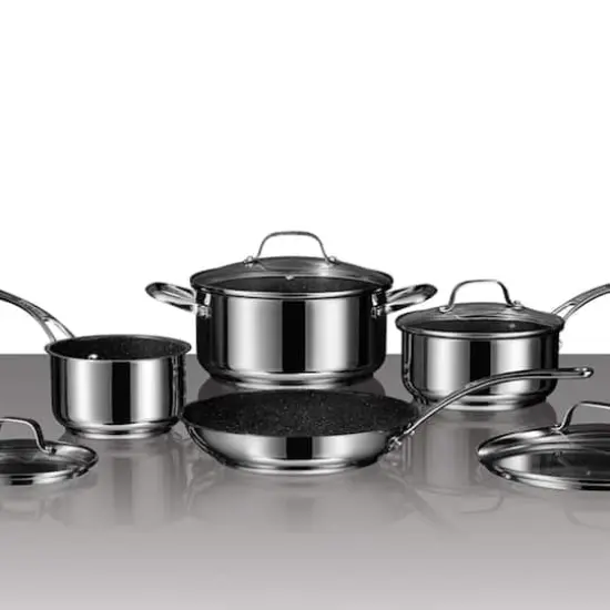 THE ROCK by Starfrit Stainless Steel Non-Stick 8-Piece Cookware Set With Stainless Steel Handles {4}