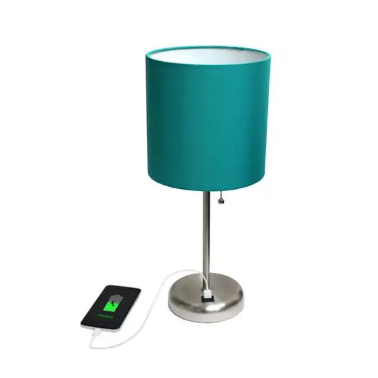 Creekwood Home 19.5" Oslo USB Port Table Lamp Brushed Steel/Teal Shade {7}