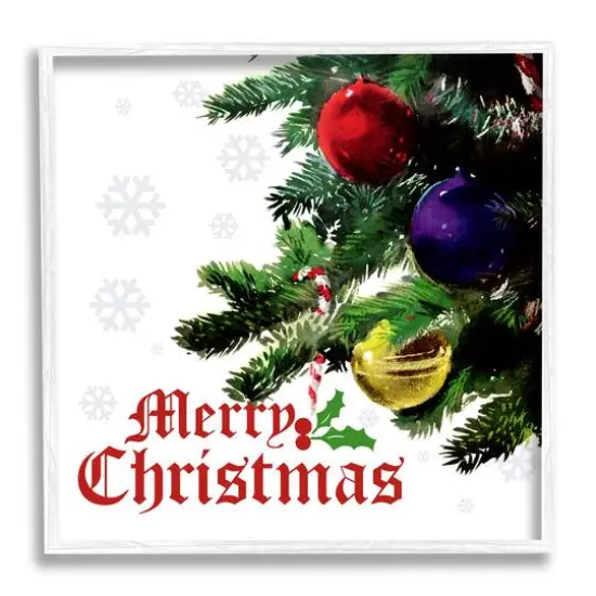 Stupell Industries Merry Christmas Snowflake Pattern Framed Giclee Art White {1}