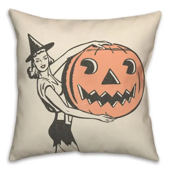 Vintage Witch & Pumpkins Throw Pillow {1}