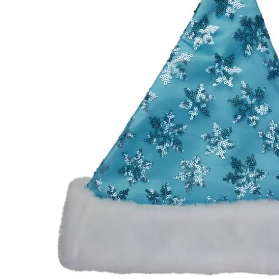 14" Adult Medium Sequin Snowflake Santa Hat, Blue {6}