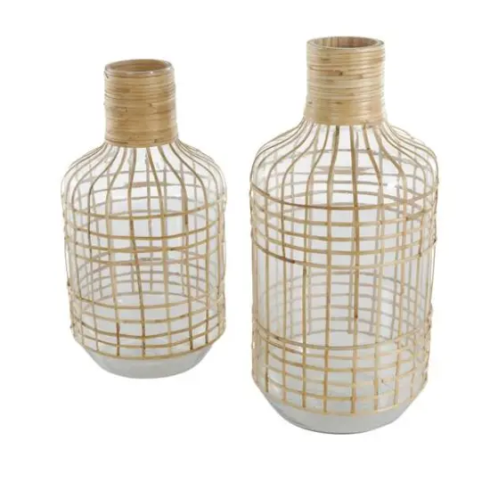 Clear Rattan Grid Wrapped Glass Vase Set {9}