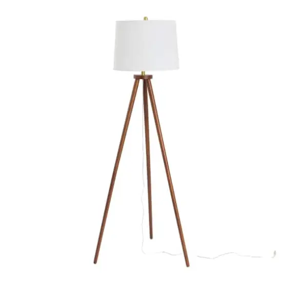 Hello Honey&reg; Mid-Century Modern Tripod Wood Floor Lamp with Linen Shade Espresso {9}