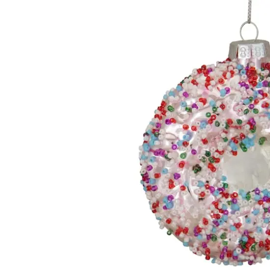 4" Pink Doughnut with Sprinkles Glass Ornament {5}