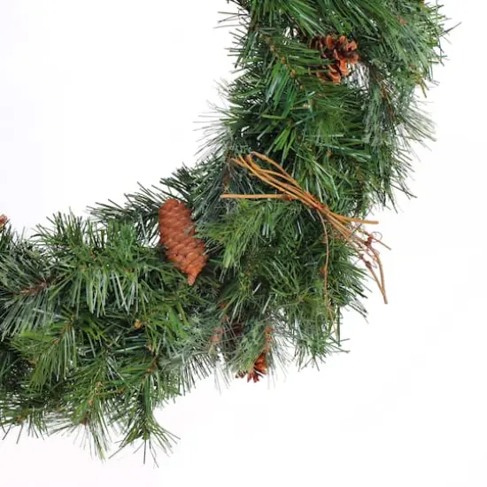 24" Pre-Lit Glistening Pine Wreath with Pinecones, Berries & Twigs, Warm White LED Lights {5}