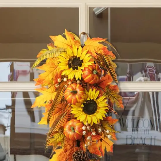 Glitzhome&reg; 26" Sunflower Pumpkin Leaf Swag {4}