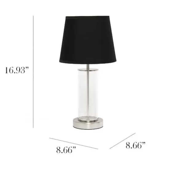 Simple Designs 17" Encased Metal & Clear Glass Table Lamp Black/Brushed Nickel {4}
