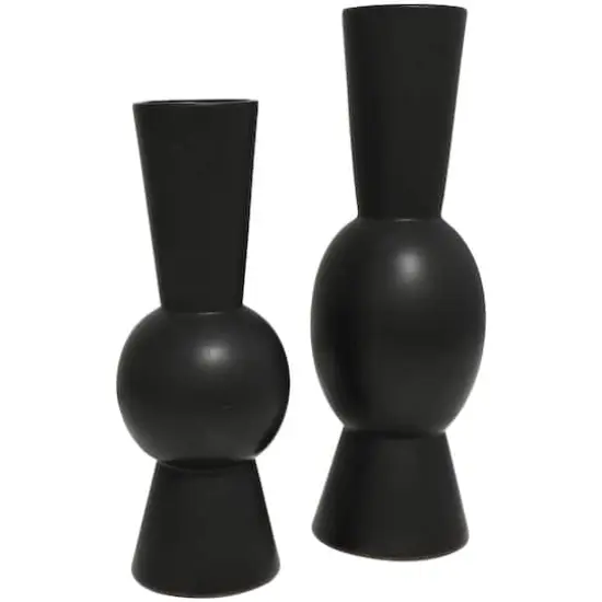 Ceramic Fluted Round Abstract Vase Set Black {3}