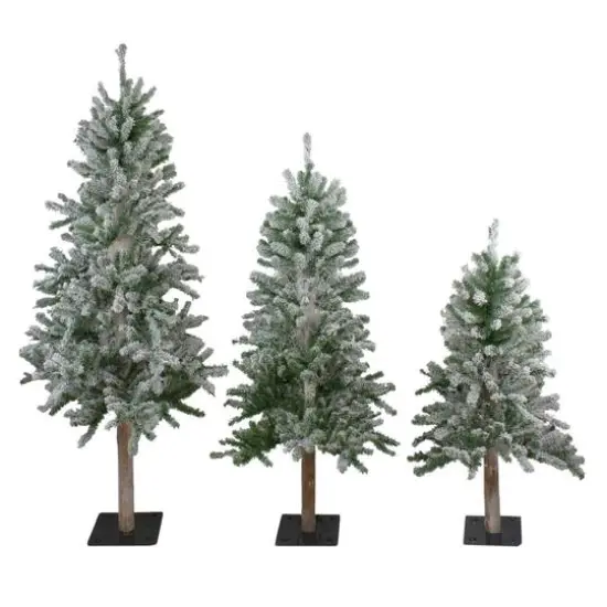 3ft., 4ft, & 5ft. Unlit Flocked Alpine Artificial Christmas Tree Set {1}