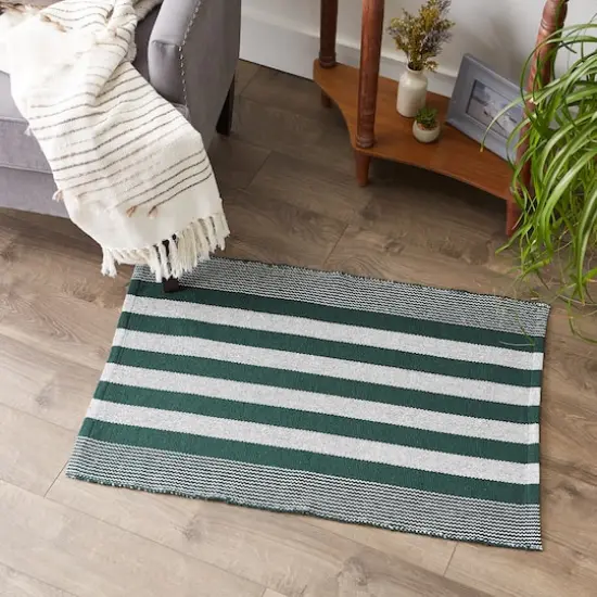 DII&reg; Cabana Stripe Handwoven Recycled Yarn Rug, 2ft. x 3ft. Hunter Green {4}