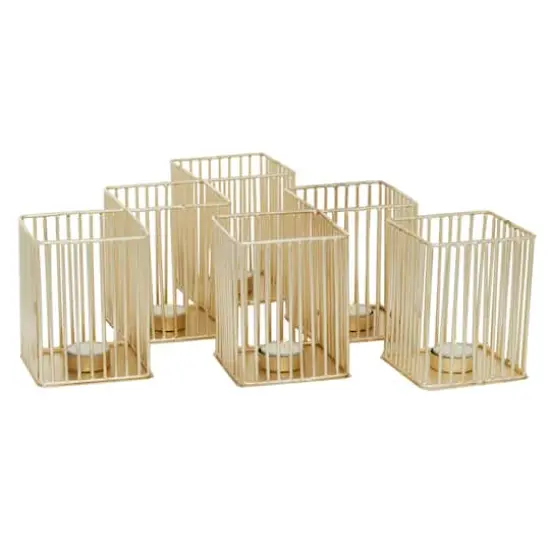 Set of 3 Gold Metal Modern Candle Holder, 4.25", 11", 16.25" {1}