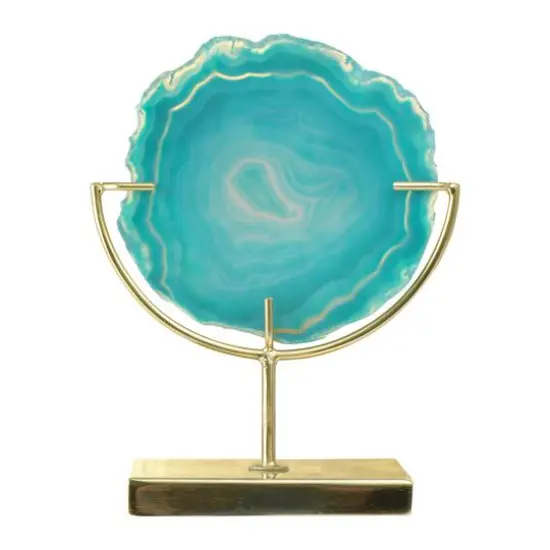 Hello Honey&reg; 7" Marbled Turquoise Decorative Agate Slice Accent on Metal Stand {15}