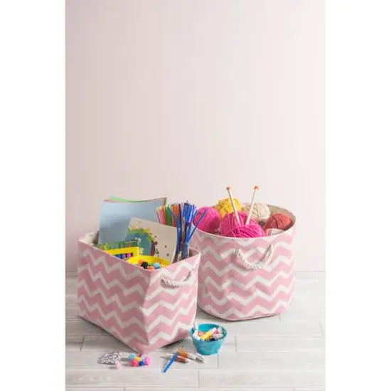Medium Chevron Polyester Rectangle Bin Rose {6}
