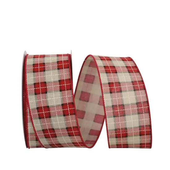 JAM Paper 2.5" x 20yd. Stitched Linen Wired Plaid Lauren Ribbon {1}