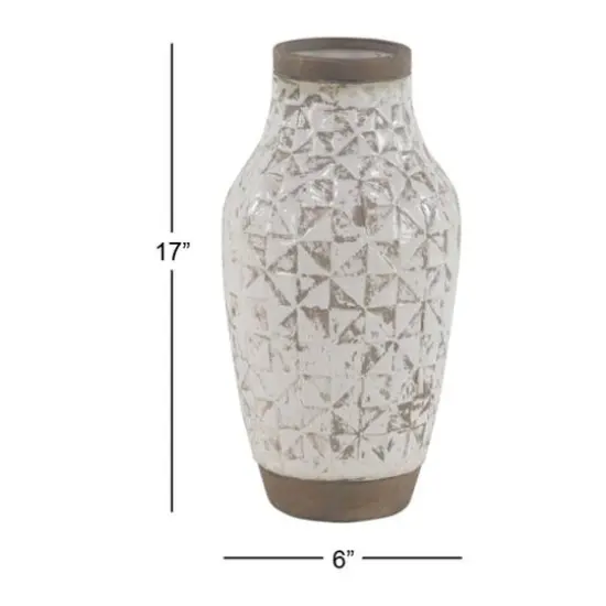 16" White Stoneware Coastal Style Vase {6}