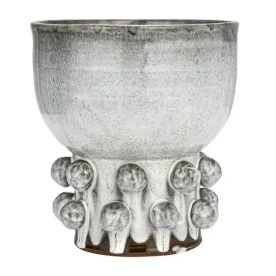 Hello Honey&reg; 12.25" White Terra Cotta Footed Vase with Raised Dots & Reactive Glaze {10}