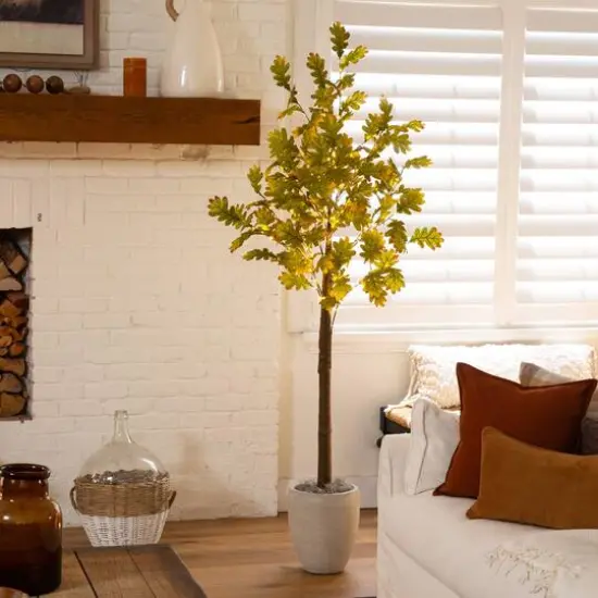 5ft. Pre-Lit Green Autumn Oak Artificial Fall Tree with 200 Warm White LED Lights {10}