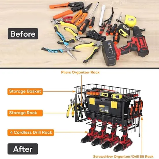 NEX™ 17" Black Wall-Mounted Power Tool Storage Rack with Basket {5}