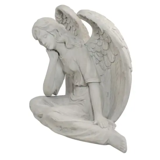 17" Gray Graceful Sitting Angel Outdoor Garden Statue {3}
