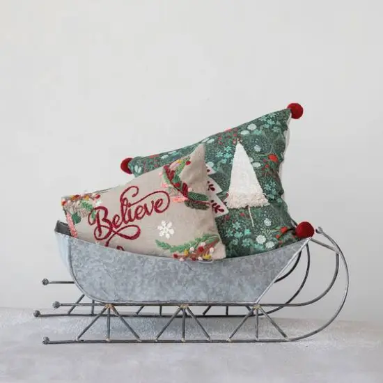 Hello Honey&reg; Snowflakes & Foliage Believe Cotton Chambray Embroidered Lumbar Pillow {3}