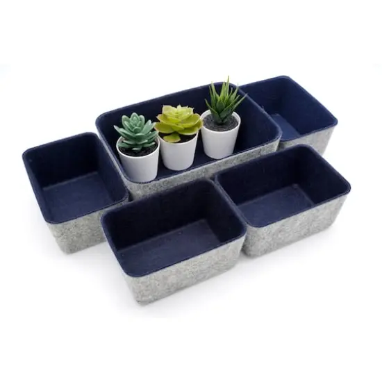 Welaxy Felt 5 Piece Drawer Organizer Bins Navy {6}