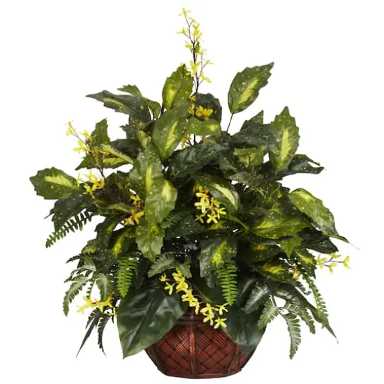 2ft. Forsythia & Mixed Greens Silk Plant in Decorative Planter {1}