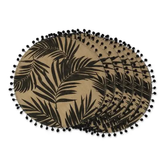 Black Fern Print On Natural Round Jute Placemat (Set of 6) {1}