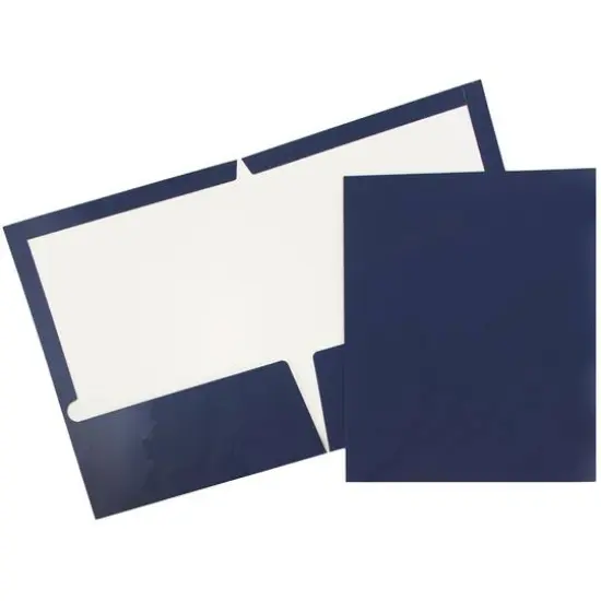 JAM Paper Glossy Laminated Two Pocket Folders, 50ct. Navy Blue {1}
