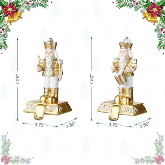 Glitzhome&reg; Christmas Resin Nutcracker Stocking Holder Set {9}