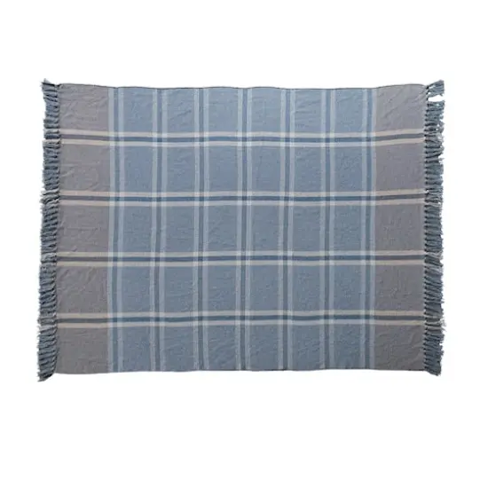 Hello Honey&reg; Blue Plaid Cotton Blend Throw with Fringe {1}