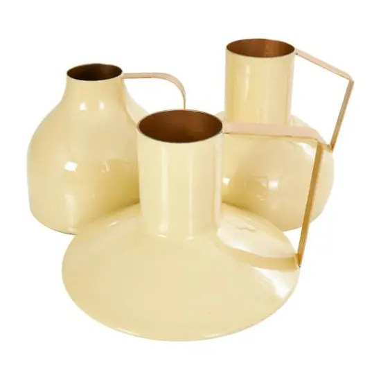 CosmoLiving by Cosmopolitan Yellow Metal Abstract Enameled Vase with Gold Handle Set {6}