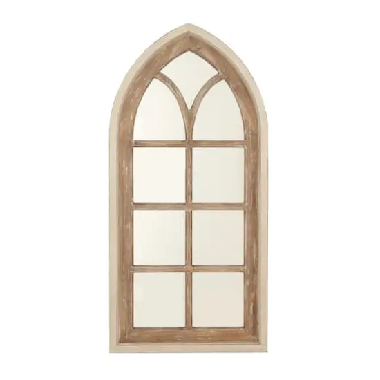 35" Brown Vintage Wood Wall Mirror {4}