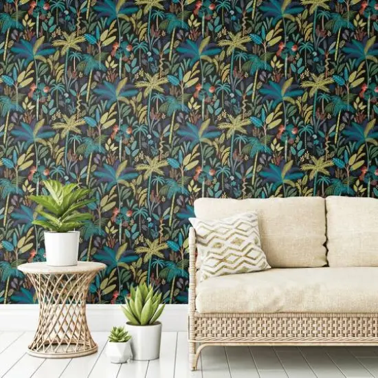 RoomMates Tropical Eden Peel & Stick Wallpaper Black and blue {7}