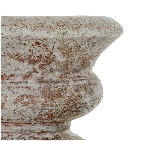 10.5" Brown Ceramic Antique Style Textured Wide Vase with Copper Accents {5}