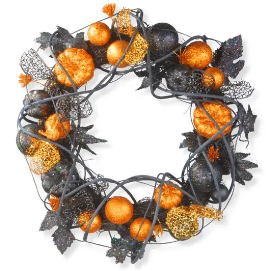 20'' Pumpkin with Orange Ornaments Halloween Wreath {1}
