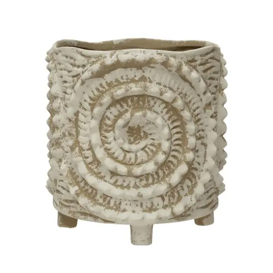 Hello Honey&reg; 8'' Textured Stoneware Footed Planter with Swirl Pattern {1}