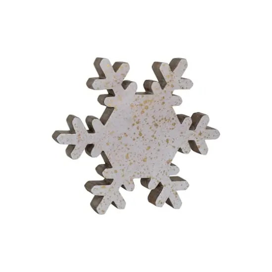 Hello Honey&reg; 11" Cream & Gold Mango Wood Snowflake Accent {4}