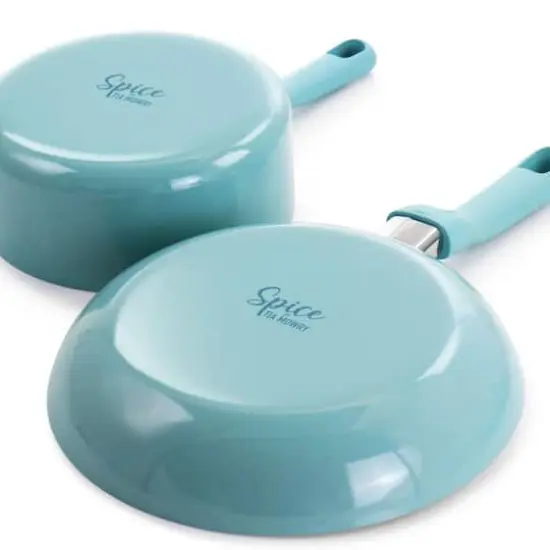 Spice by Tia Mowry Savory Saffron Light Blue 7 Piece Ceramic Nonstick Aluminum Cookware Set with Nylon Utensils {8}